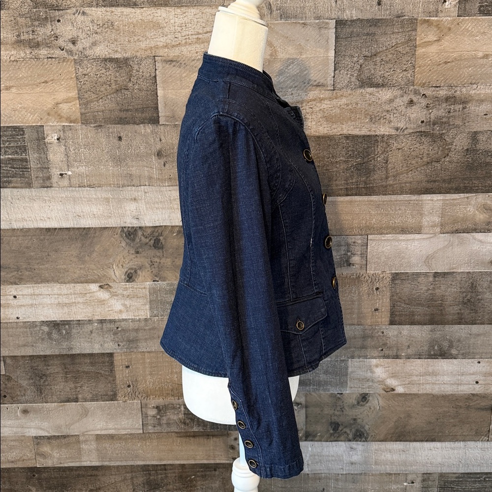 White House Black Market Denim Jacket with mandarin collar Size 4 - Picture 3 of 16